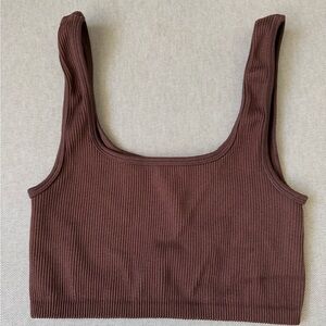 Zara Ribbed Square Neck Crop Tank - Chocolate Brown
